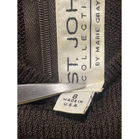 St John Marie Gray Black Sleeveless Santana Knit Sheath Dress in Size 8 - Picture 3 of 7